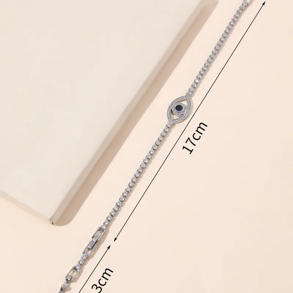 Silver Plated Sparkling Zircon Evil Eye Bracelet Stainless Steel