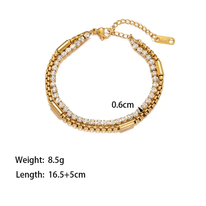 18K Gold Plated Classic Double Layered Zircon Bracelet Stainless Steel