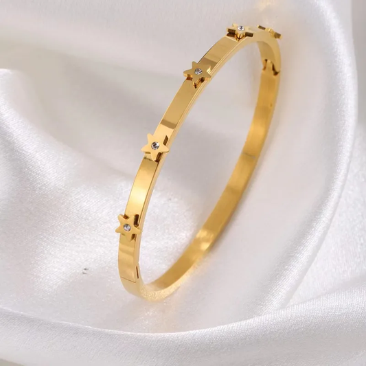 18K Gold Plated Sleek Star Zircon Bangle Stainless Steel