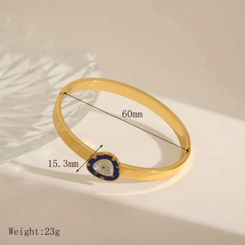 Unique Evil Eye Statement Bangle with Zircon Stones 18K Gold Plated Stainless Steel