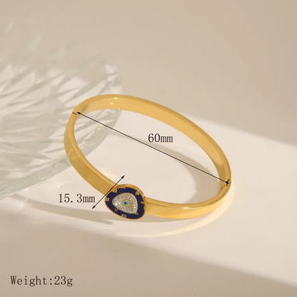 Unique Evil Eye Statement Bangle with Zircon Stones 18K Gold Plated Stainless Steel