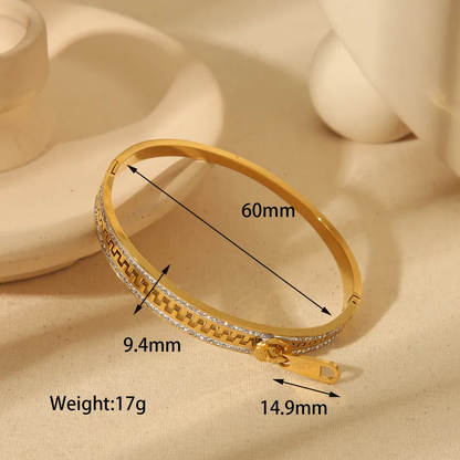 18K Gold Plated Zipper Bangle with CZ Stones Stainless Steel