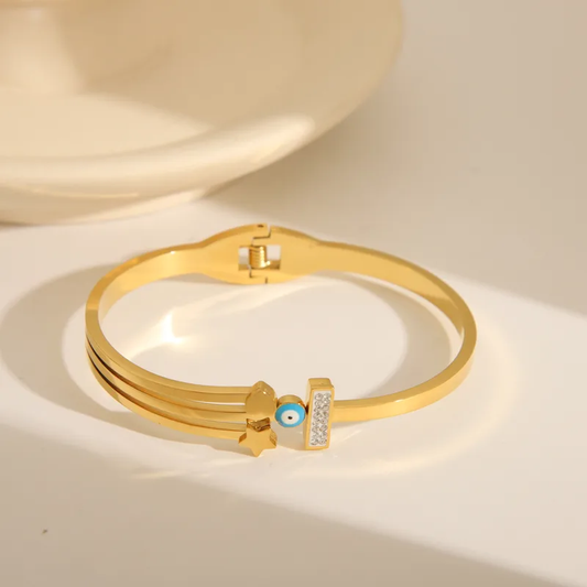 Layered Enamel Evil Eye Bangle 18k Gold Plated Stainless Steel