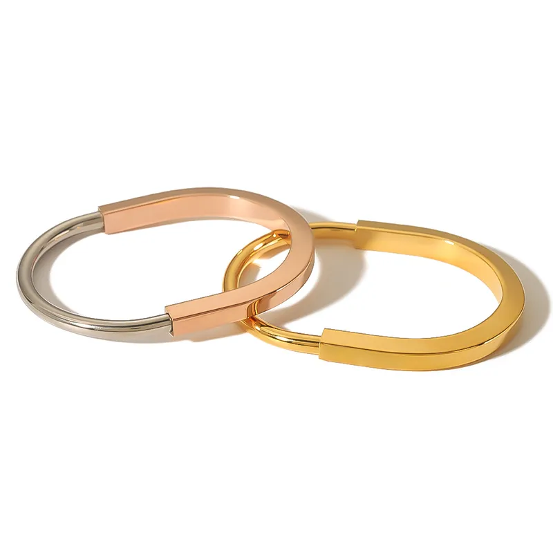 18K Gold Plated Trending Oval Bangle Stainless Steel
