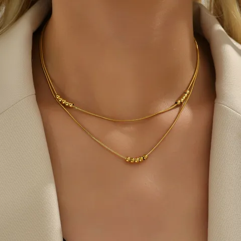 18K Gold Plated Layered Necklace Stainless Steel
