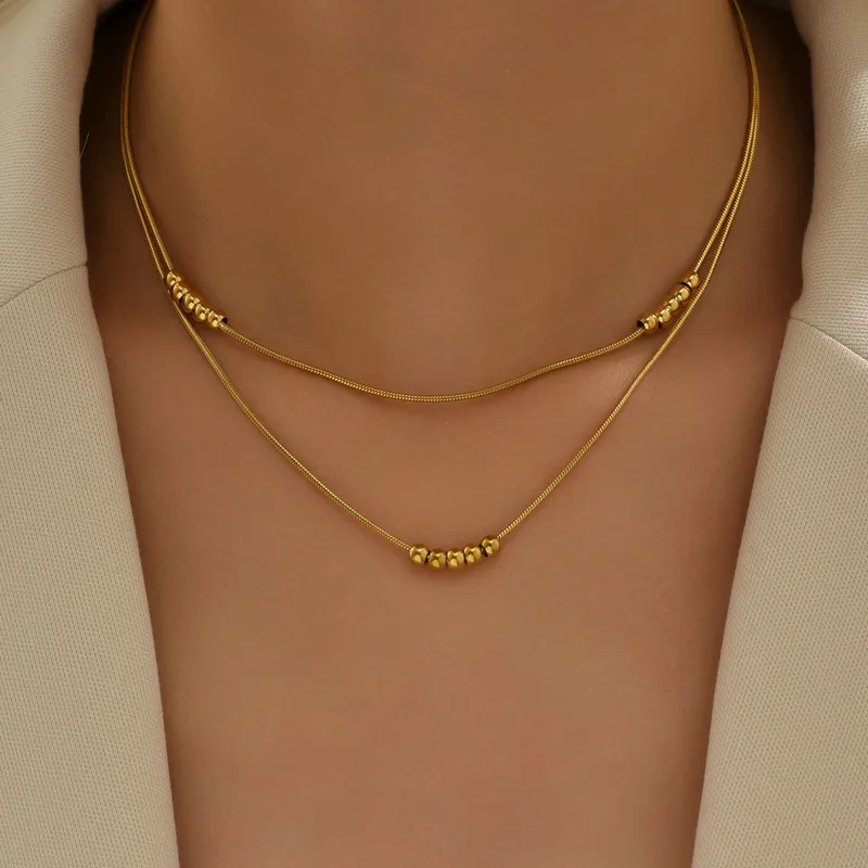18K Gold Plated Layered Necklace Stainless Steel