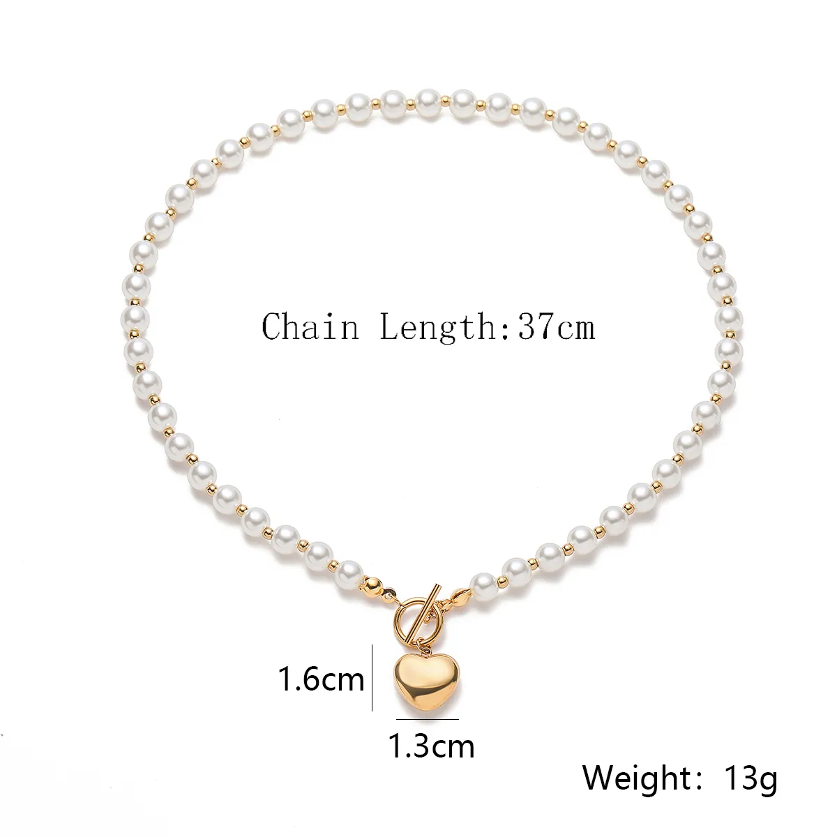 18K Gold Plated Heart Pendant Pearl Necklace with OT lock Stainless Steel