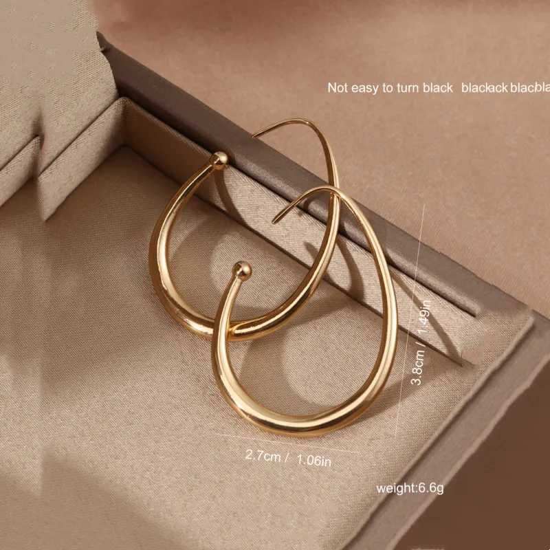 Gorgeous Oval Hoop Earrings 18K Gold Plated Stainless Steel Waterproof