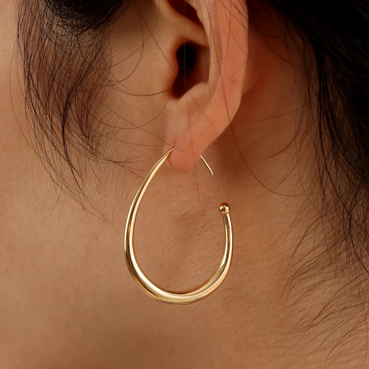 Gorgeous Oval Hoop Earrings 18K Gold Plated Stainless Steel Waterproof