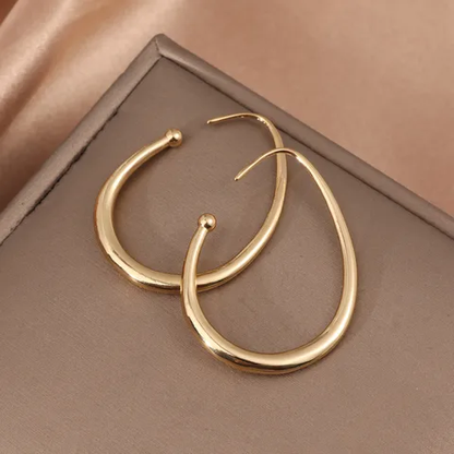 Gorgeous Oval Hoop Earrings 18K Gold Plated Stainless Steel Waterproof