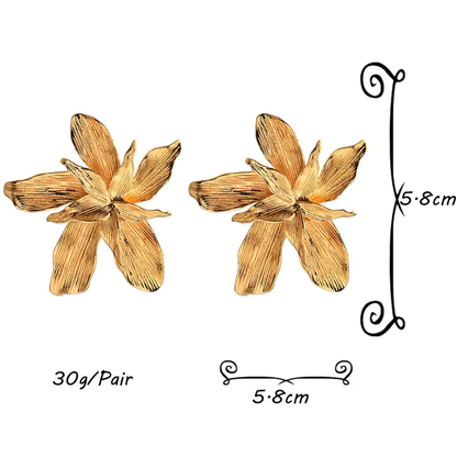Gold Statement Flower Engraved Earrings Stainless Steel Hypoallergenic Waterproof
