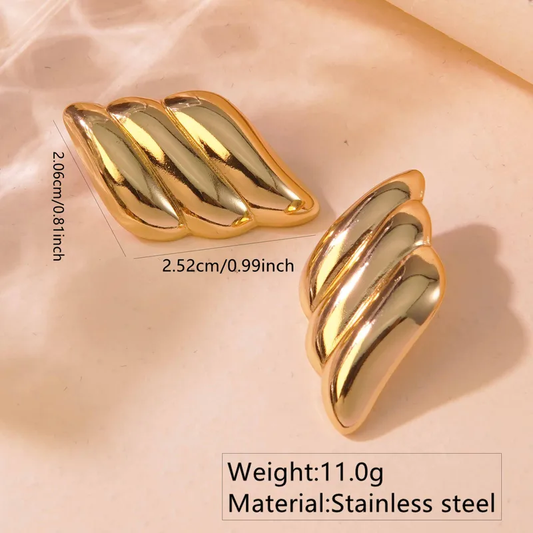 Gold Wave Stud Earrings Stainless Steel Tarnish Free Hypoallergenic