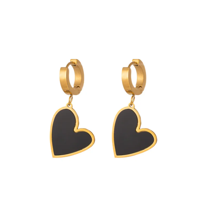 Trending Black Heart Huggie Hoop Drop Earrings Stainless Steel Gold Plated Hypoallergenic