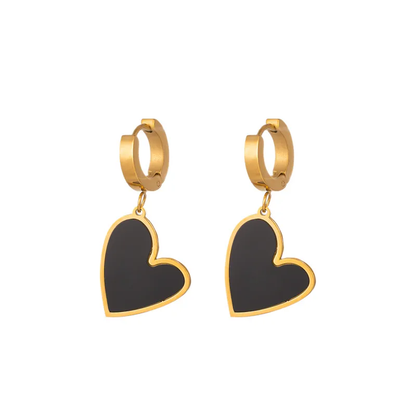 Trending Black Heart Huggie Hoop Drop Earrings Stainless Steel Gold Plated Hypoallergenic