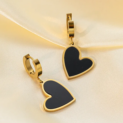 Trending Black Heart Huggie Hoop Drop Earrings Stainless Steel Gold Plated Hypoallergenic