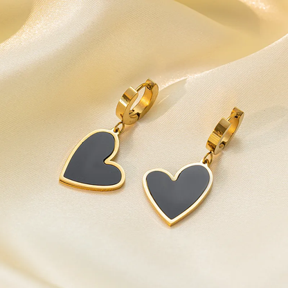Trending Black Heart Huggie Hoop Drop Earrings Stainless Steel Gold Plated Hypoallergenic