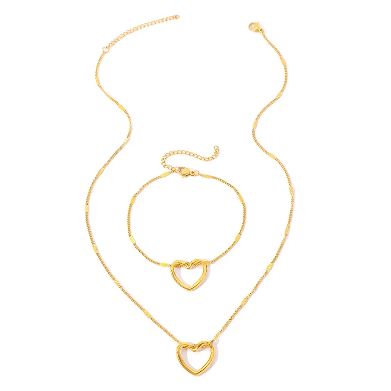 Classic Twisted Heart Pendant Necklace and Dainty Bracelet 18K Gold Plated Tarnish Free Waterproof