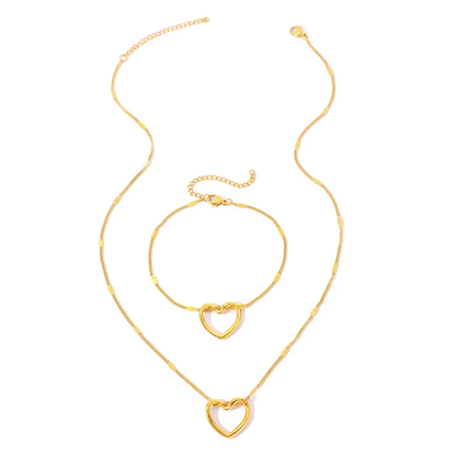 Classic Twisted Heart Pendant Necklace and Dainty Bracelet 18K Gold Plated Tarnish Free Waterproof