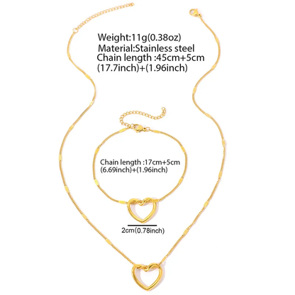 Classic Twisted Heart Pendant Necklace and Dainty Bracelet 18K Gold Plated Tarnish Free Waterproof