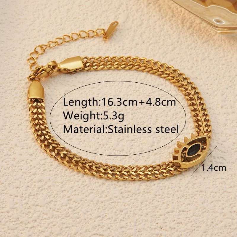 Cable Chain Black Evil Eye Pendant Necklace and Bracelet Hypoallergenic Tarnish Free Waterproof