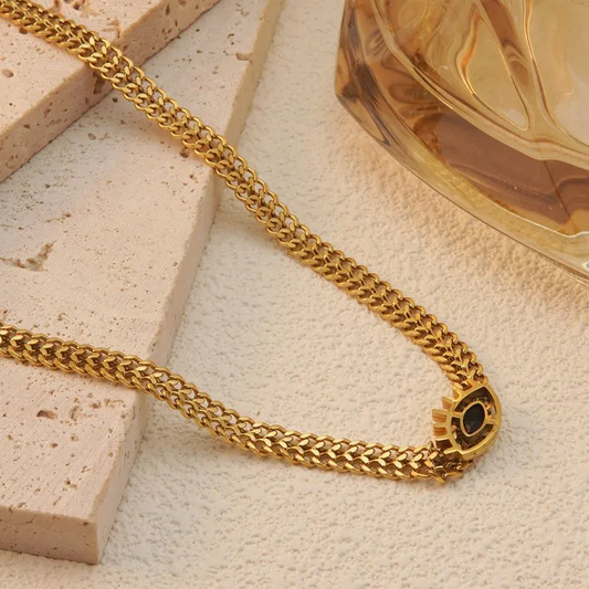 Cable Chain Black Evil Eye Pendant Necklace and Bracelet Hypoallergenic Tarnish Free Waterproof