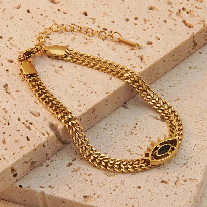 Cable Chain Black Evil Eye Pendant Necklace and Bracelet Hypoallergenic Tarnish Free Waterproof