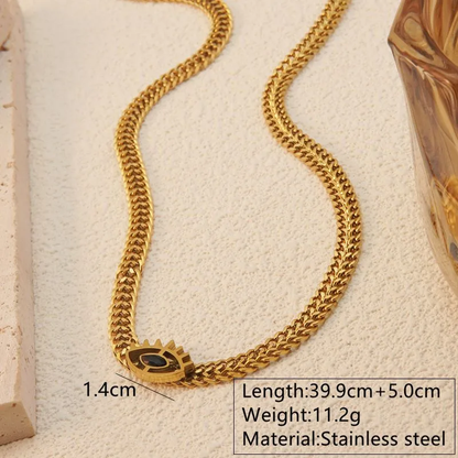 Cable Chain Black Evil Eye Pendant Necklace and Bracelet Hypoallergenic Tarnish Free Waterproof