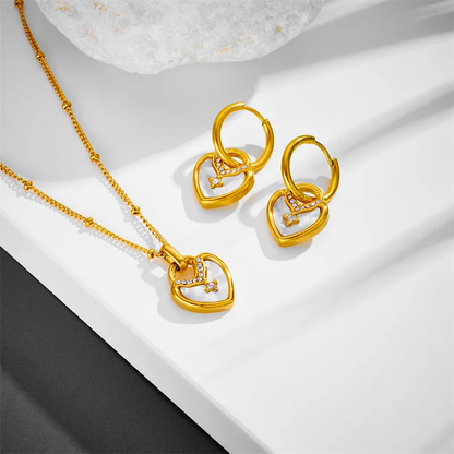 18k Gold Plated Heart Pendant Necklace OR Bracelet OR Huggie Earrings