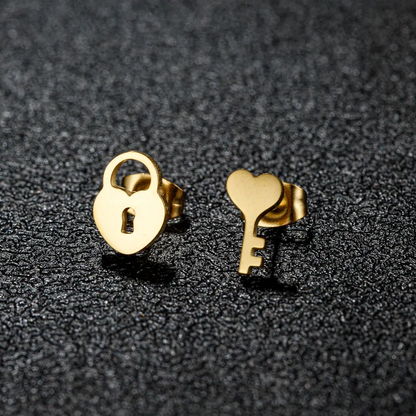 Lock and Key Small Asymmetric Studs 18K Stainless Steel Waterproof Tarnish Free