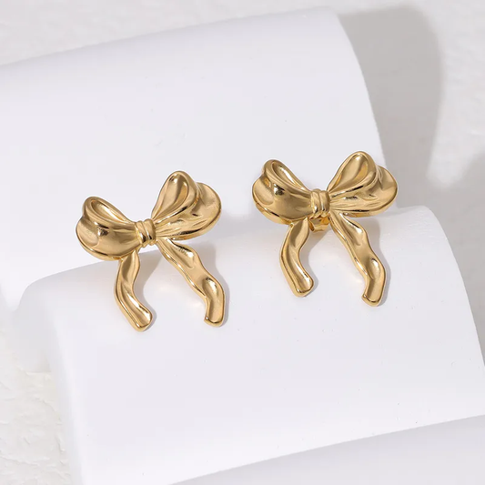Beautiful Bow Earrings 18K Gold Plated Stainless Steel Tarnish Free Hypoallergenic