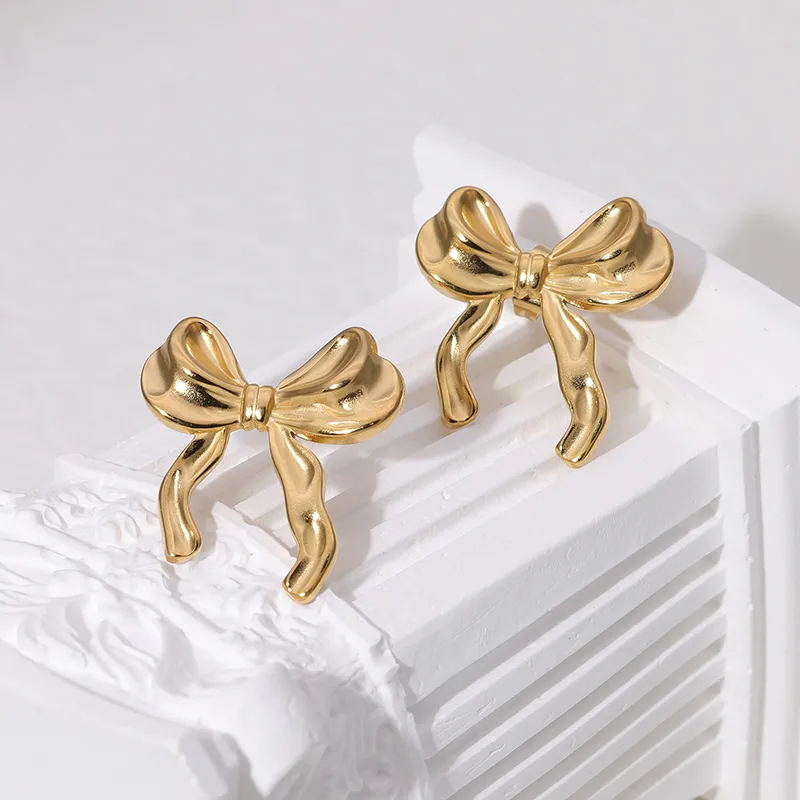 Beautiful Bow Earrings 18K Gold Plated Stainless Steel Tarnish Free Hypoallergenic