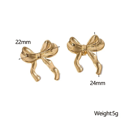 Beautiful Bow Earrings 18K Gold Plated Stainless Steel Tarnish Free Hypoallergenic