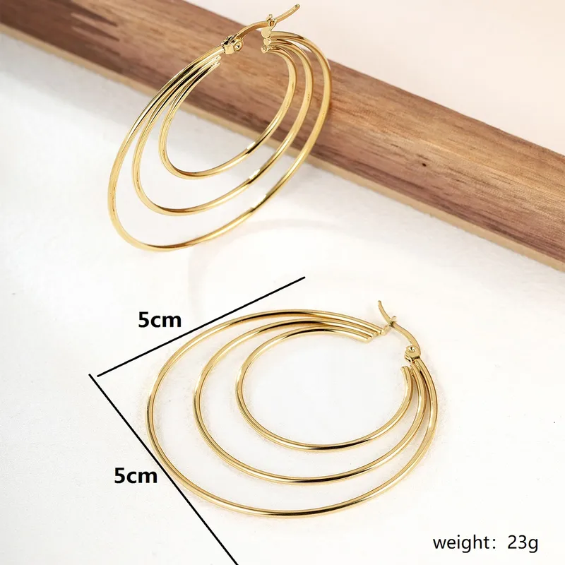 Triple Layered Gold Hoop Earrings Stainless Steel Gold Plated Hypoallergenic Waterproof