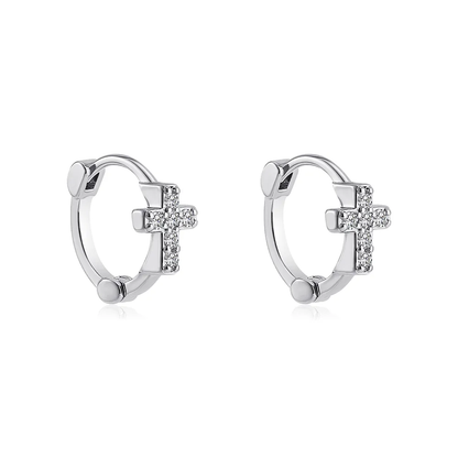 Cute Silver Huggie Hoop Earrings with Zircon Cross Stainless Steel  Hypoallergenic Waterproof