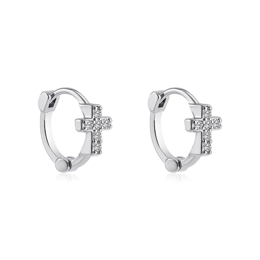 Cute Silver Huggie Hoop Earrings with Zircon Cross Stainless Steel  Hypoallergenic Waterproof