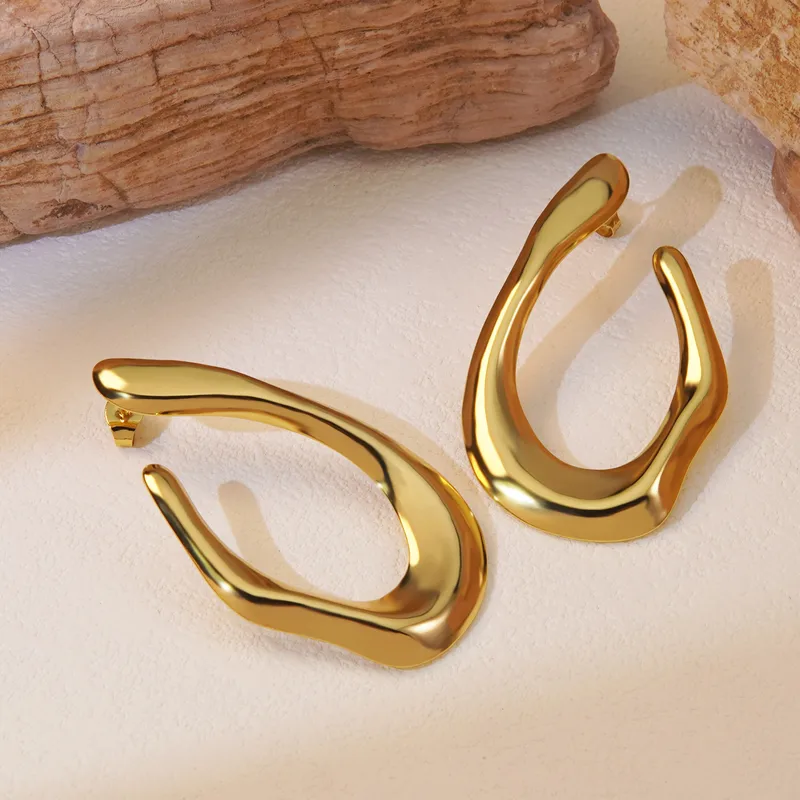 Abstract Irregular Curve Earrings Hypoallergenic Waterproof Gold Plated