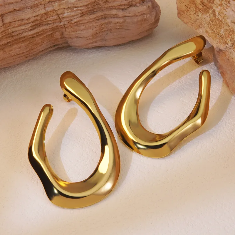 Abstract Irregular Curve Earrings Hypoallergenic Waterproof Gold Plated