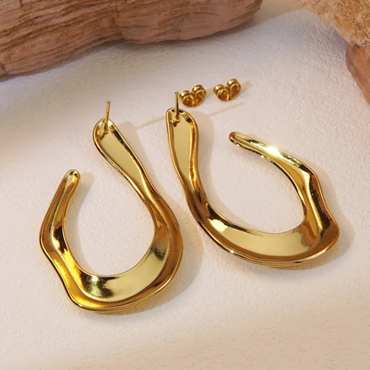 Abstract Irregular Curve Earrings Hypoallergenic Waterproof Gold Plated
