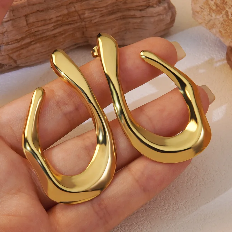 Abstract Irregular Curve Earrings Hypoallergenic Waterproof Gold Plated