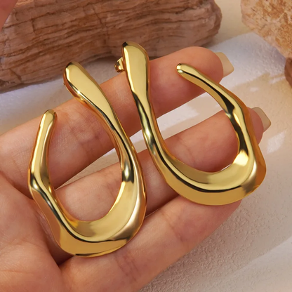 Abstract Irregular Curve Earrings Hypoallergenic Waterproof Gold Plated