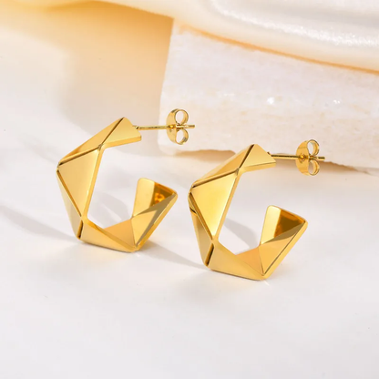 Trending Geometric Open Hoop Earrings Design Gold Plated Stainless Steel Tarnish Free