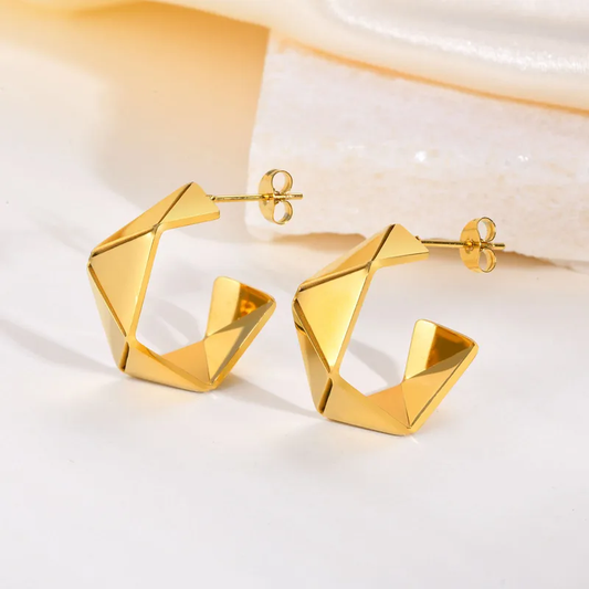 Trending Geometric Open Hoop Earrings Design Gold Plated Stainless Steel Tarnish Free