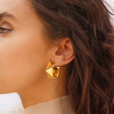 Trending Geometric Open Hoop Earrings Design Gold Plated Stainless Steel Tarnish Free