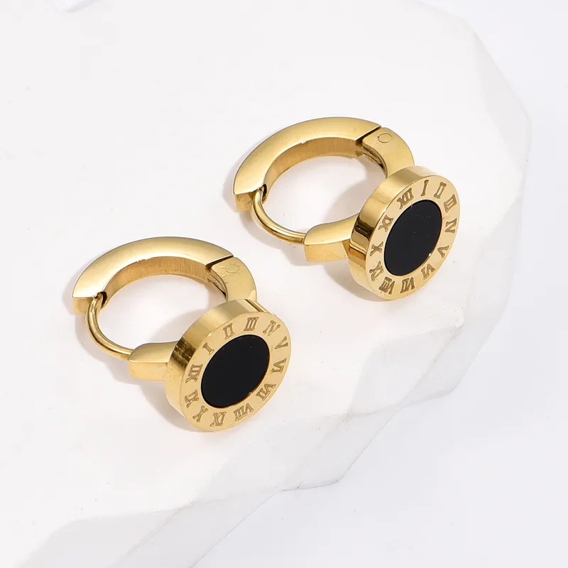 Roman Numeral Black Huggie Hoop Earring 18K Gold Plated Hypoallergenic