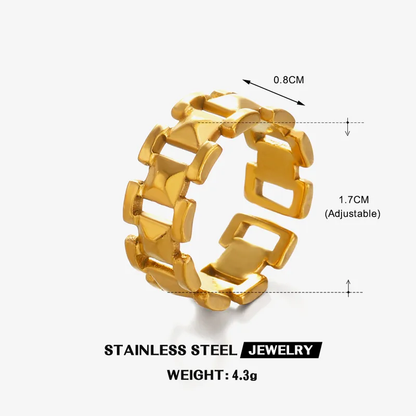 Trending Adjustable Chain Open Ring 18k Gold Plated Stainless Steel Tarnish Free