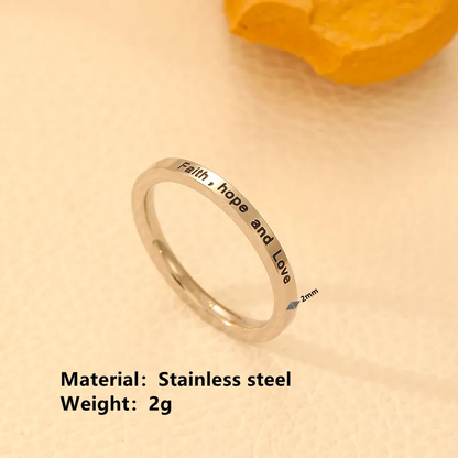 Faith Hope Love Engraved Sleek Silver Plated Ring