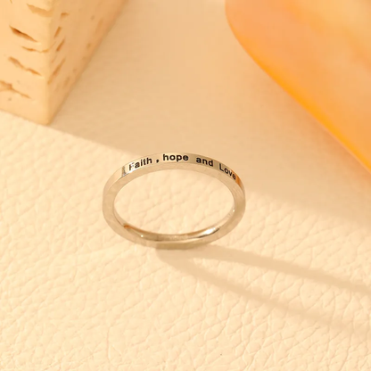 Faith Hope Love Engraved Sleek Silver Plated Ring
