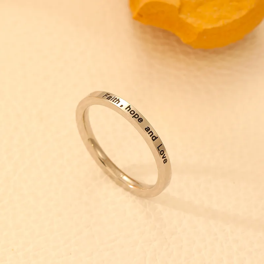 Faith Hope Love Engraved Sleek Silver Plated Ring