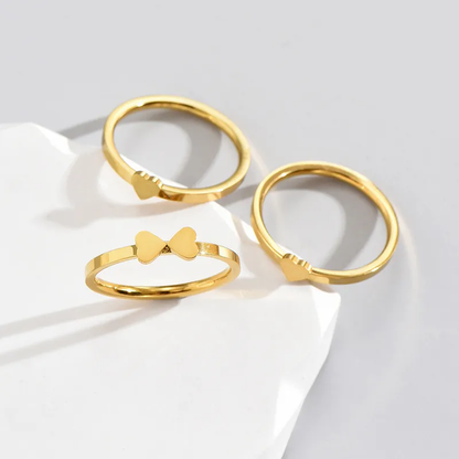 18K Gold Plated Four Heart Shape Stacking Rings Set of 3 Stainless Steel