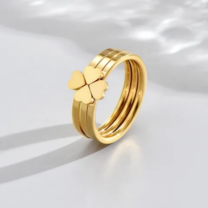 18K Gold Plated Four Heart Shape Stacking Rings Set of 3 Stainless Steel
